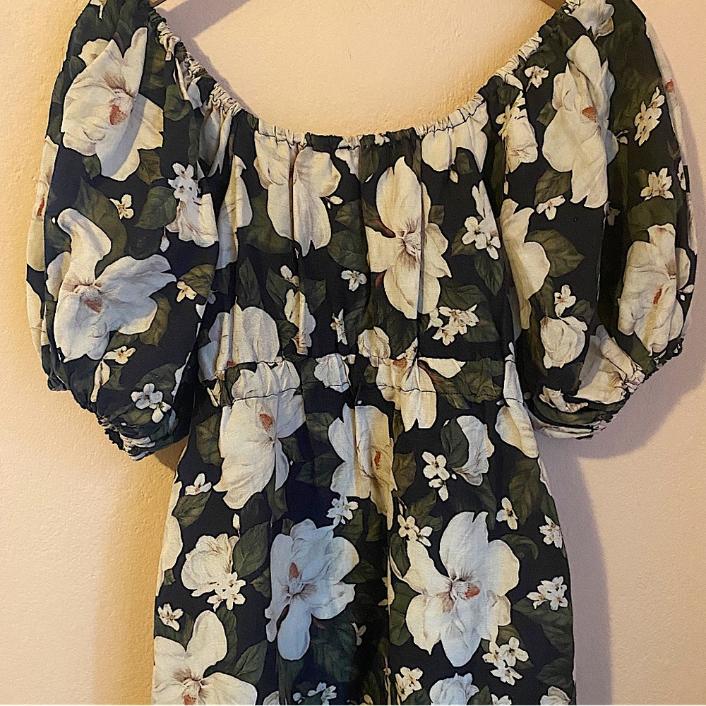 POSSE Australia Dove linen mini puff sleeve dress tropical floral print M - Picture 7 of 12
